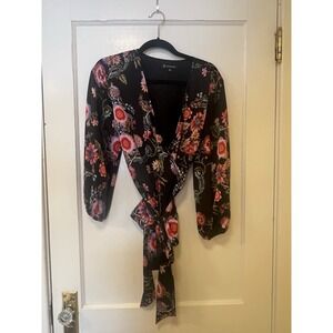 Women's Inc Floral Blouse Fairygoth Black Romantic Spring V-Neck Medium